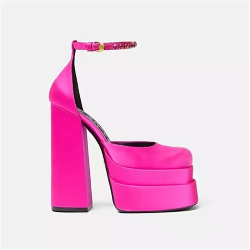 

Женские босоножки на платформе и толстом высоком каблуке, черные, красные, желтые вечерние босоножки, туфли-лодочки, Новинка лета 2022