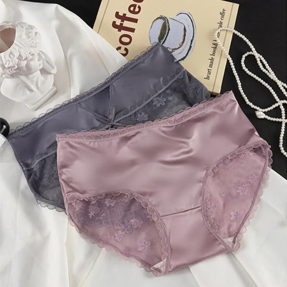 

Роскошные атласные кружевные подштанники женские шелковистые гладкие текстуры Средняя Талия сумка бедра атласные шелковые трусы из тутового шелка