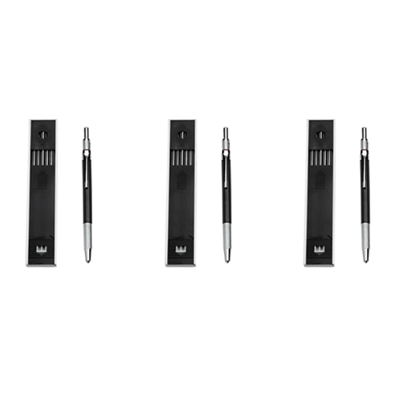 

3Pcs 2.0Mm Mechanical Pencil Lead Pencil For Draft Drawing Carpenter Crafting Art Sketching With 36 Pcs Refill - Black
