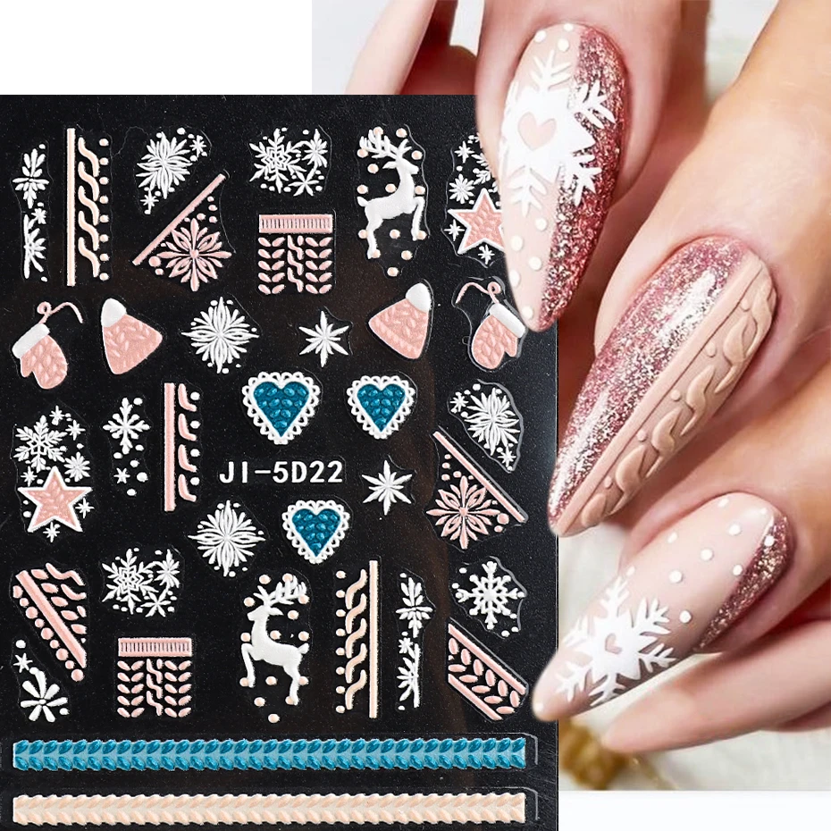 

Рельефные рождественские 5D наклейки для ногтей перчатка кукла звезда зимние наклейки для ногтей слайдер Рождественский Декор новогодние т...