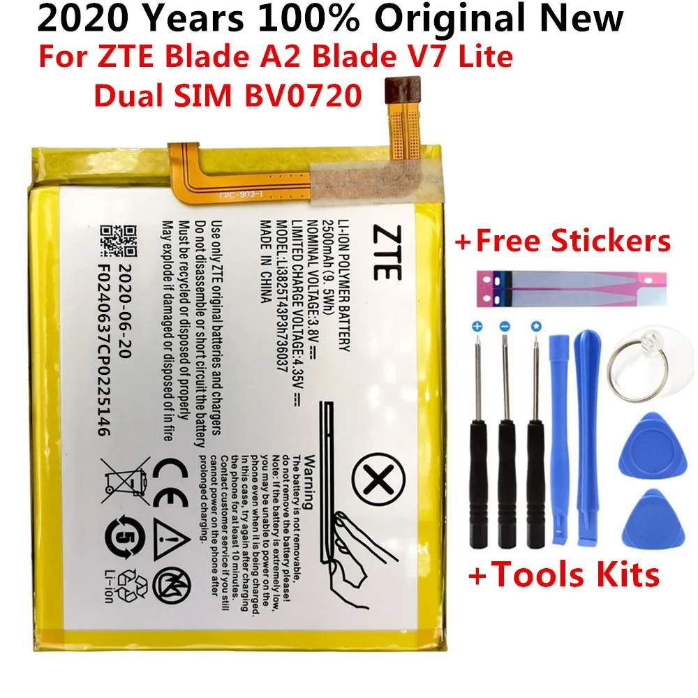 

2020 new original 3.8V 2500mAh Li3825T43P3h736037 For ZTE BV0720 / ZTE Blade A2 / ZTE Blade V7 Lite Dual SIM Battery +tool