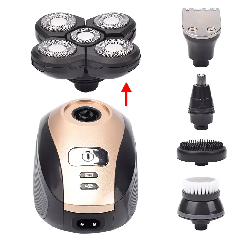 

NEW2023 5 In 1 4D Men's Rechargeable Bald Head Electric Shaver 5 Floating Heads Beard Nose Ear Hair Trimmer Razor Clipper Fa