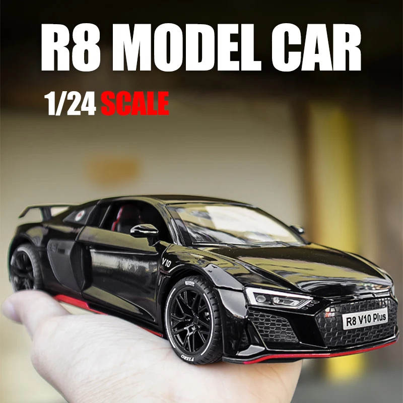 

1:24 R8 V10 Plus Sports Car Alloy Model Car 1/24 Metal Toy Car Diecast Simulation Sound And Light Collection Toys For Boys Gift
