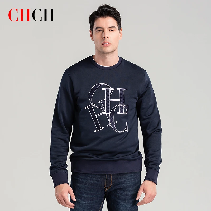 CHCH Fashion Men's Sweatshirt Cotton 100% Embroidered Letters Thin Soft Men's Long Sleeve Clothes Summer Autumn Wear