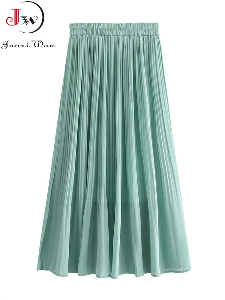 

Fashion Women Long Chiffon Skirt Summer Spring High Elastic Waist Beach Pleated Skirts Solid Femme Faldas Mujer