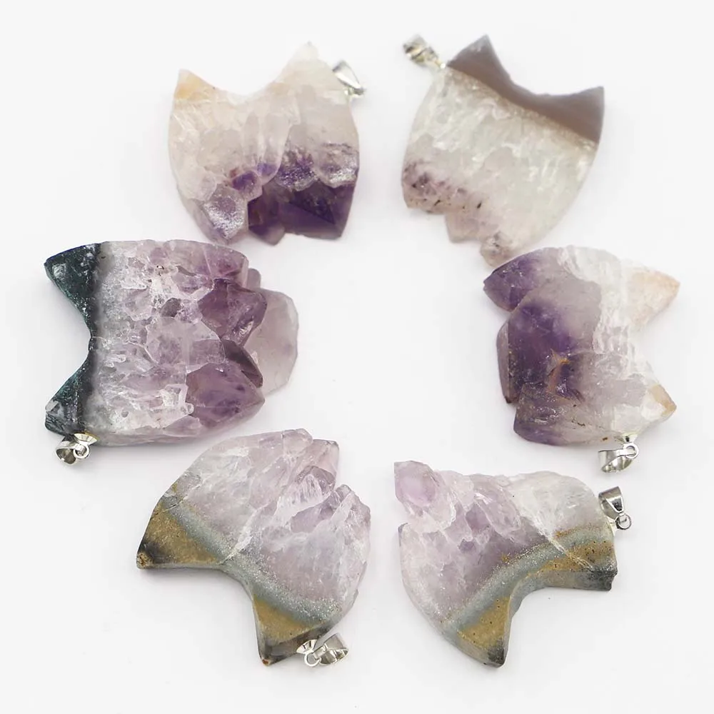 

Natural Stone Irregular Amethyst Raw Ore Moon Crescent Pendant Purple Crystal Necklace Charms Jewelry Accessories Wholesale 5Pcs