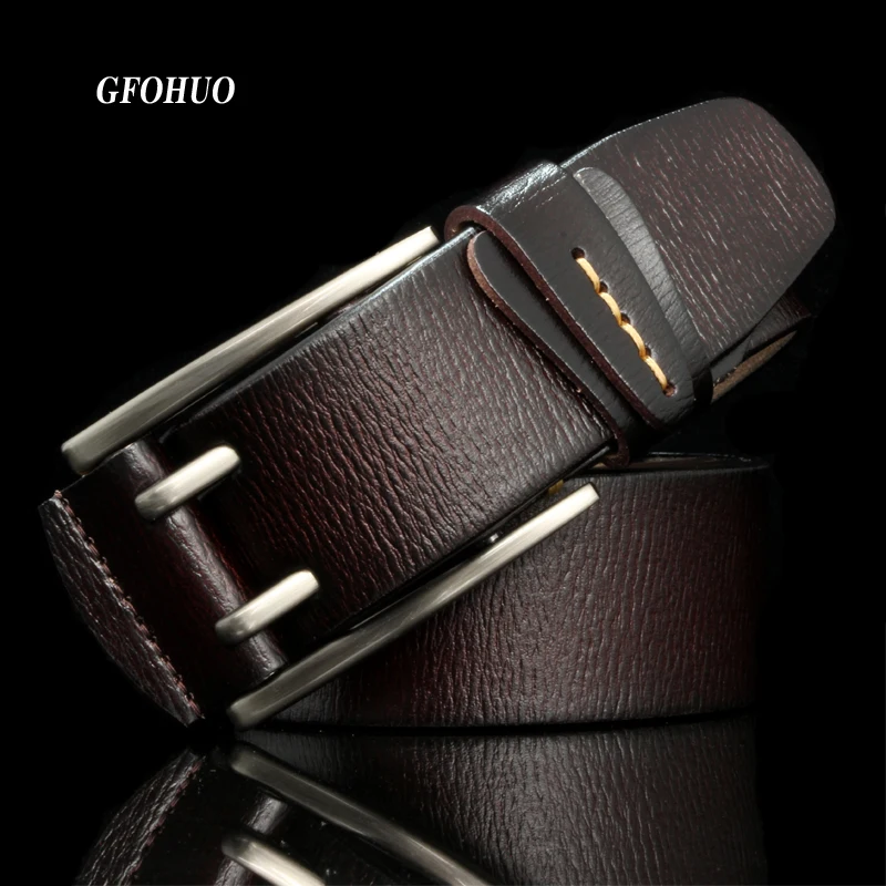 

4 CM Width Fashion British Style Double Pin Buckle High Quality Genuine Leather Belt For Men Casual Jeans Waistbands Strap