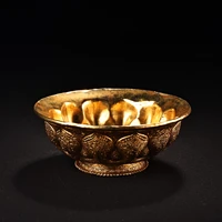 5 tibetan temple collection bronze outline in gold gilt relief pattern flower shape bowl offering bowl town house exorcism