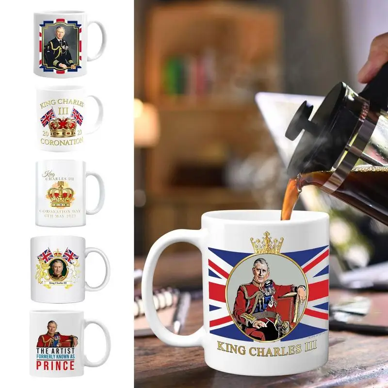 

350 мл король Чарльз III корона ручка кружки керамическая памятная чашка в английском стиле многофункциональная кухонная посуда для напитков кофе чая молока