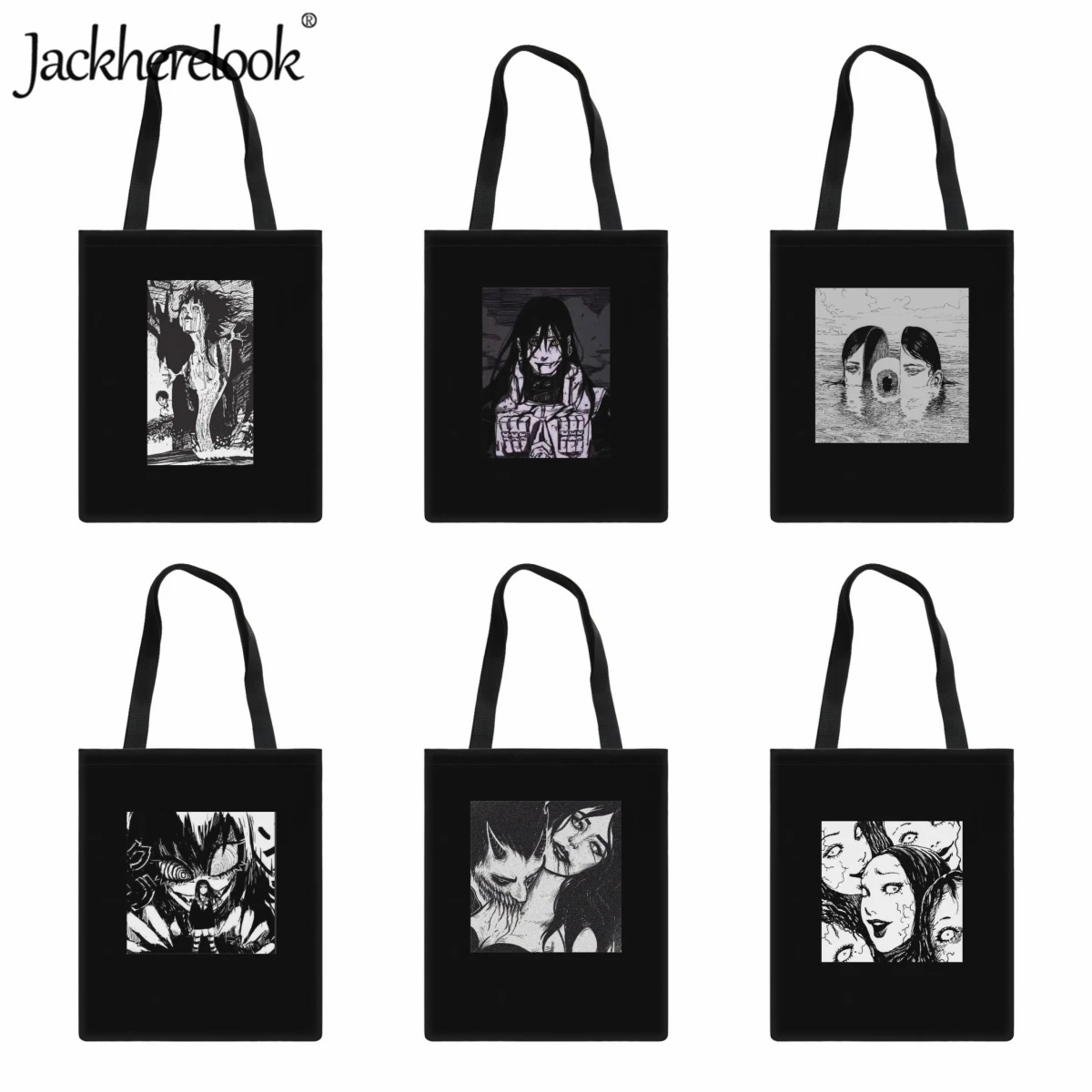 Купи Jackherelook Black White Horror Comic Pattern Fashion Ladies Shoulder Bag Canvas Handbag Trendy Classic Teenagers Girls Tote Bag за 401 рублей в магазине AliExpress