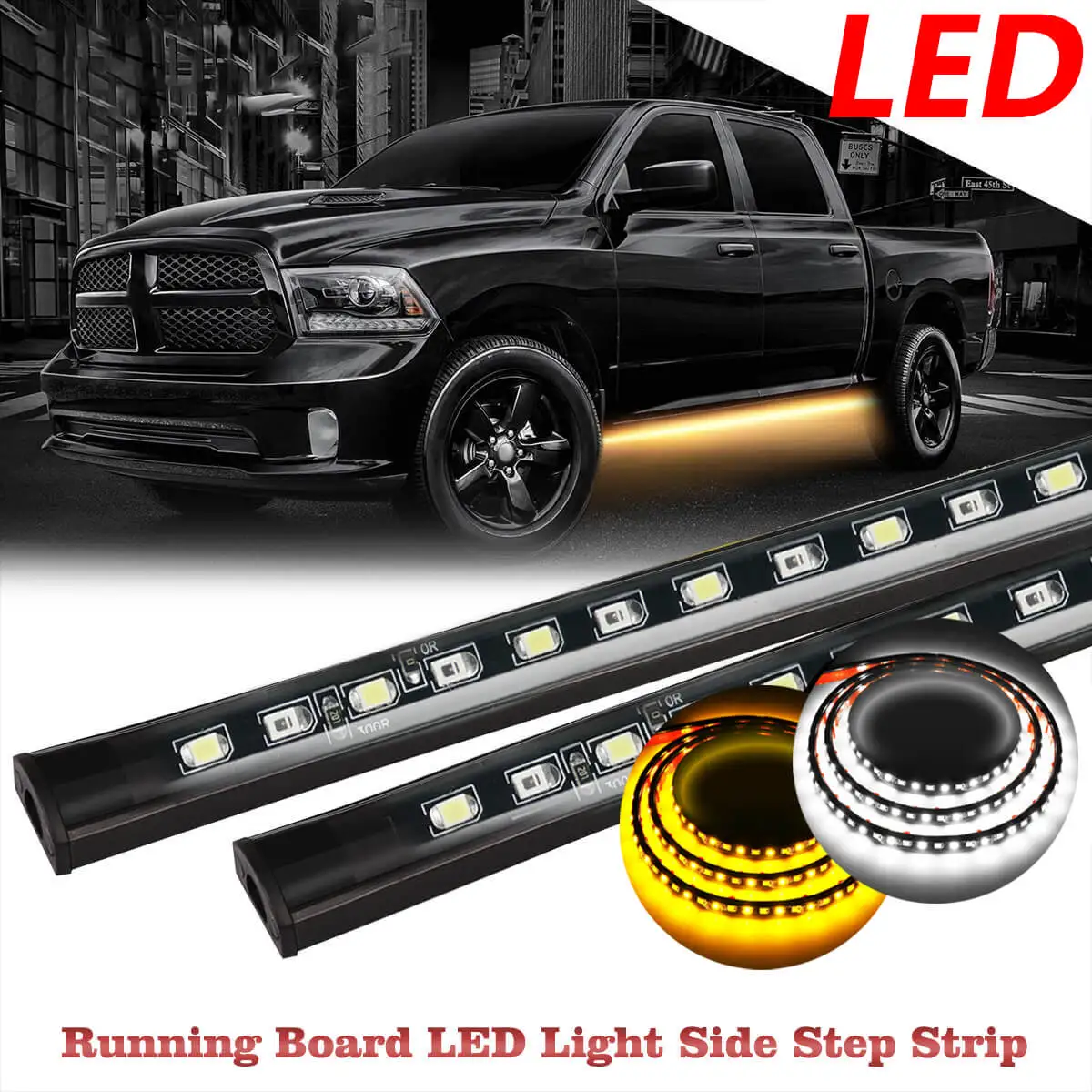 

2Pcs 48" 70" LED Running Board Side Maker Light Bar Strips Amber Turn Signal /White Door /Step /DRL Lamps For Pickup Trucks Car