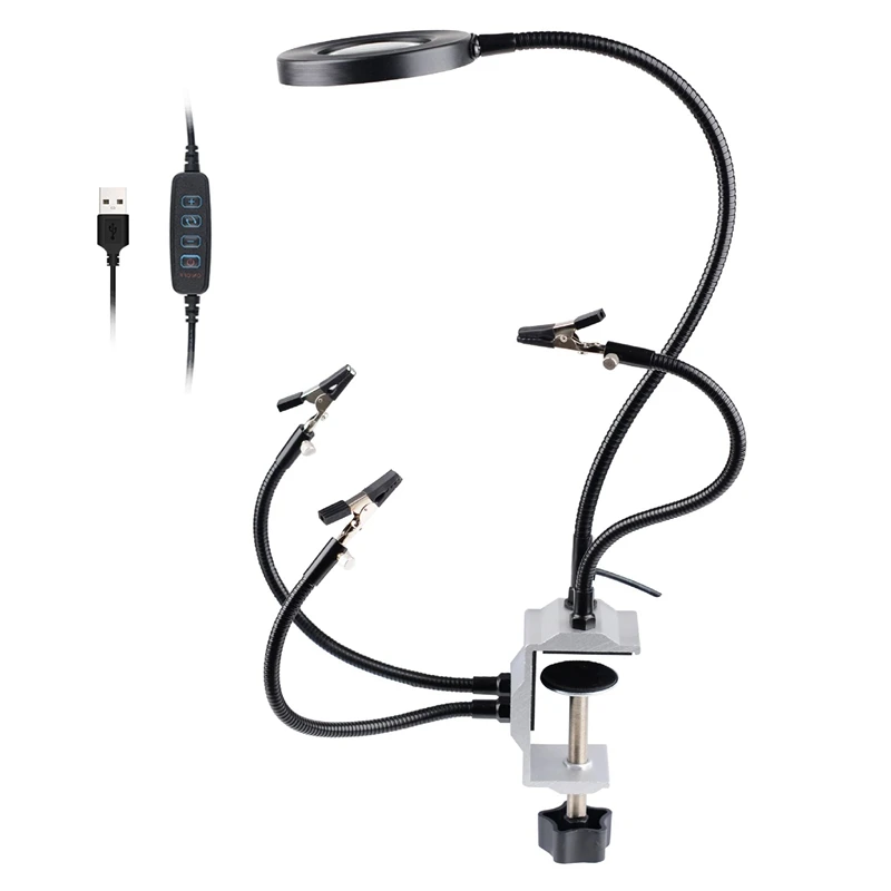

Four-Claw LED Magnifying Glass Aluminum Alloy Soldering Station Universal Clamp For Welding PCB Circuit Board