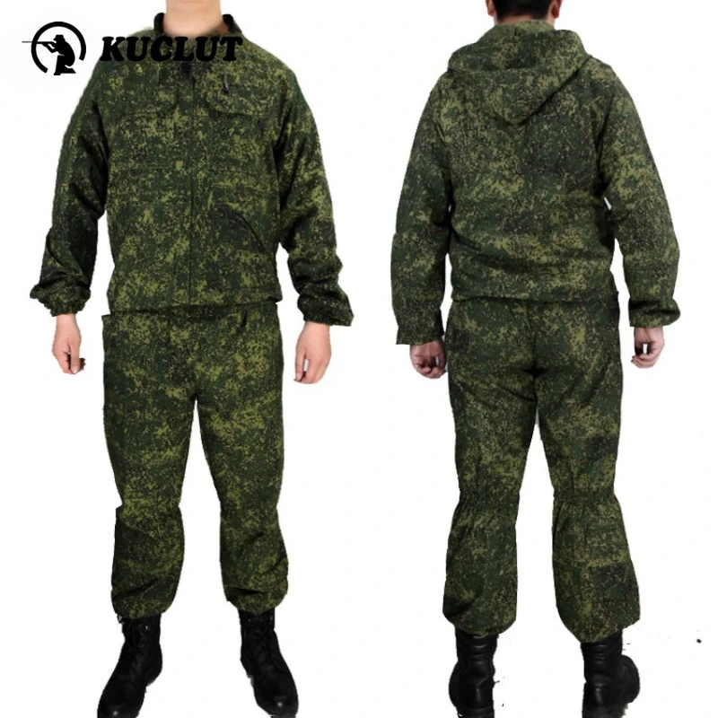 Russian Tactical Camouflage Set Men's Outdoor Hiking Hunting Mountaineering Work Suit Wear Resistant Hooded Coat+Pants 2-piece