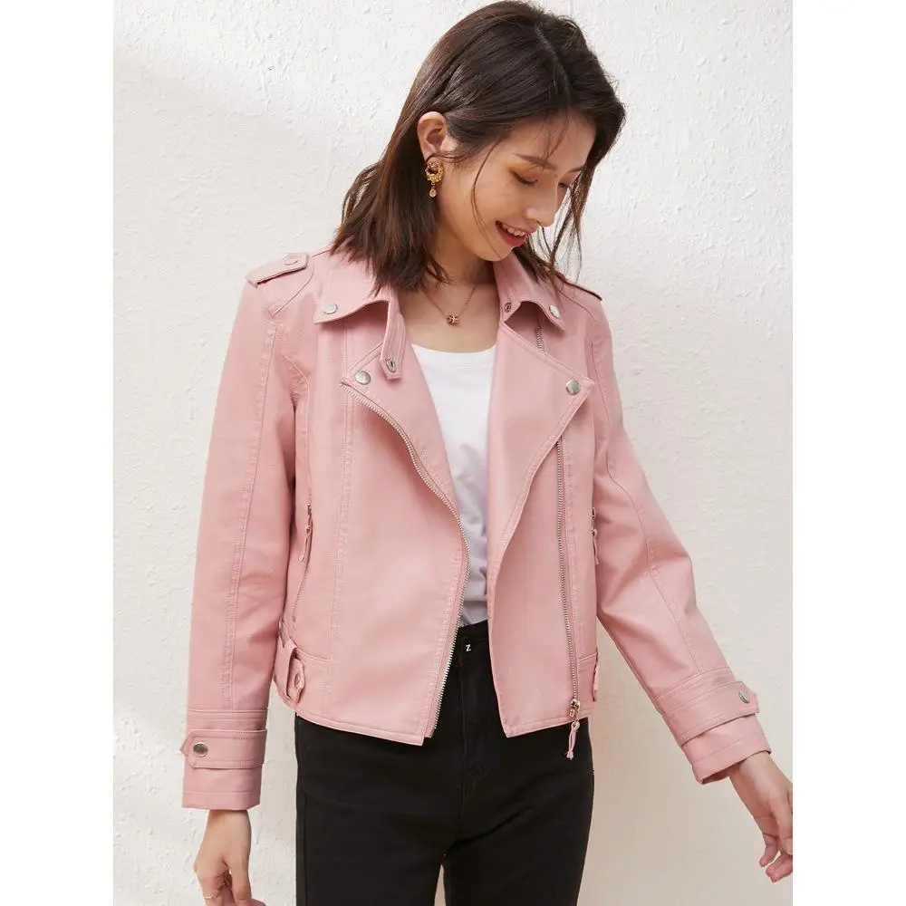 Leather coat women's 2023 spring and autumn new short-style slim washed Pu Leather Jacket Korean version show thin enlarge