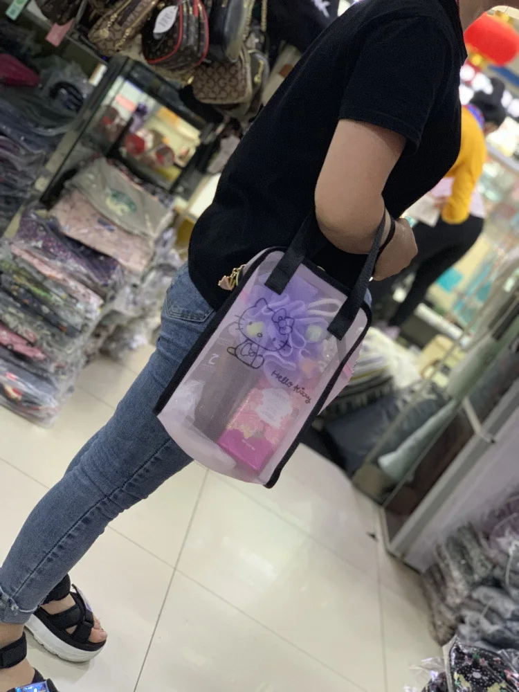 Hellokitty Mesh Cosmetic Bag Small Square Bag Portable Pouch Large Capacity Wash Bag  asian backpack kids girls  backpack