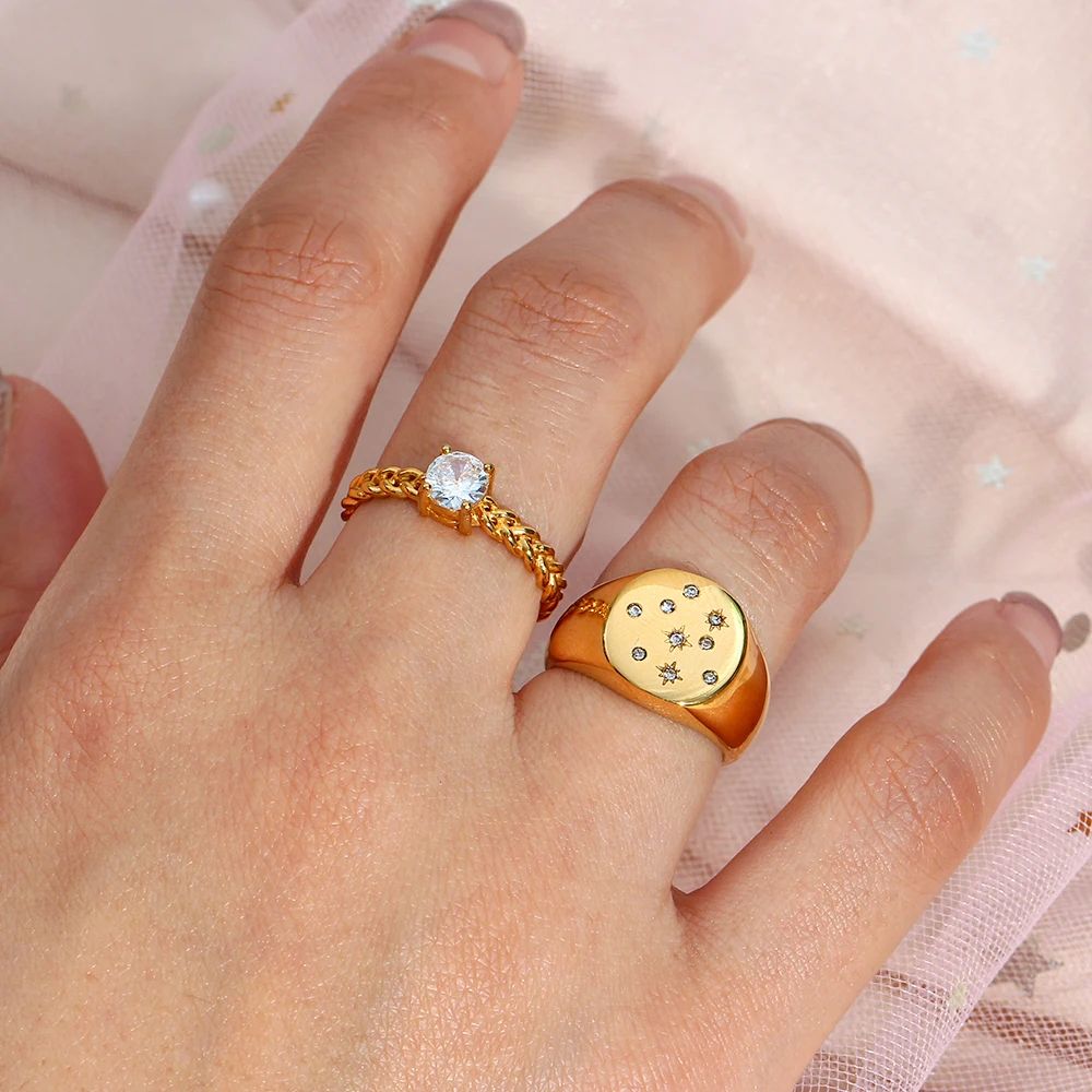 

Shiny Zircon Star Moon Pattern 18K Gold Plated Rings for Women 2022 High Quality Stainless Steel Finger Jewelry Anillos Mujer