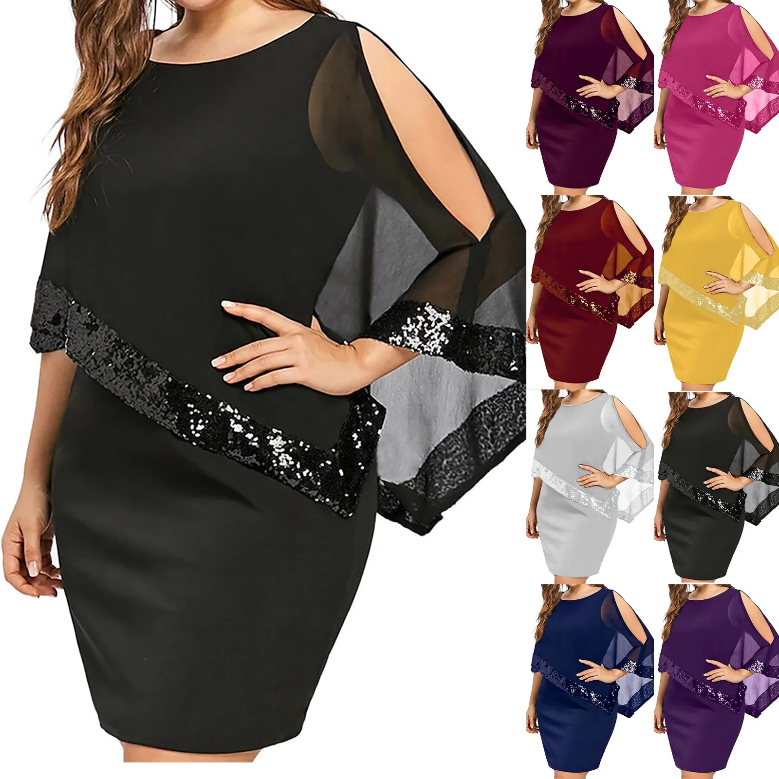 

Женский летний сарафан, новое платье, вечерние платья, элегантное однотонное асимметричное шифоновое платье миди с блестками, модель 2022 год...