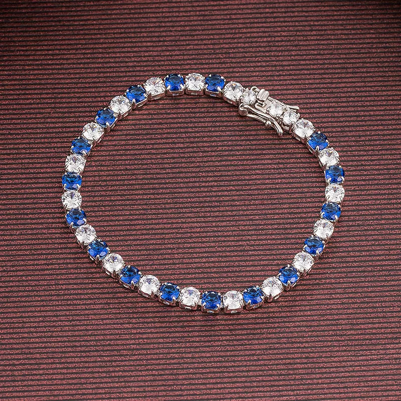 

WPB S925 Sterling Silver 4mm White and Blue Tennis Bracelet Shining Carbon Diamond Bracelet Women Luxury Jewelry Gifts Party