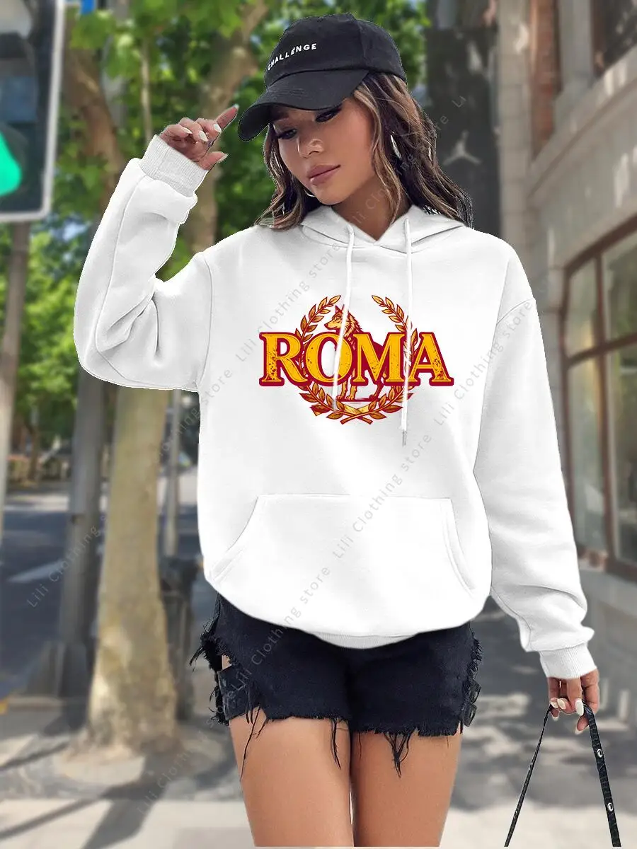 Фото Худи с принтом ROMA для женщин, высококачественная эстетичная толстовка с капюшоном, модная осенне-зимняя одежда, новинка №2