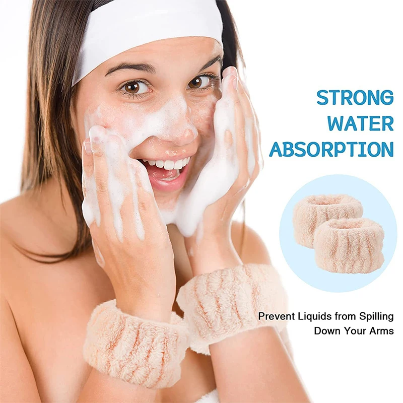 2PCS Reusable Spa Wrist Washband Coral Fleece Wrist Wash Towel Band Wristbands For Face Washing Face Comfortable Sweatbands