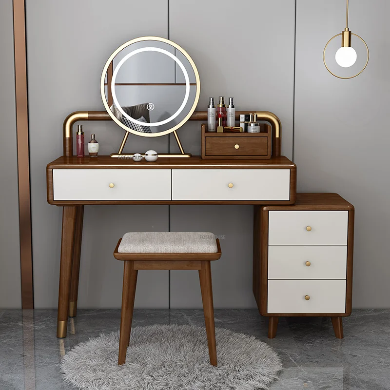 

American Solid Wood Dressing Table For Bedroom Furniture Vanity Table With Drawers Vanity Desk Multifunctional Storage Cabinet Z