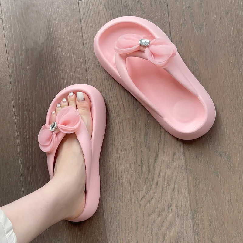 

Ladies Slippers Green Platform Shoes Summer Flip Flops Women Flower Rhinestone Sandals Casual Designer Slippers Sandale Femme