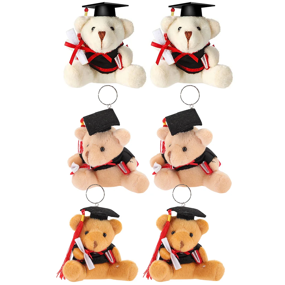 

6 Pcs Plush Graduation Bear Small Decor Key Schoolbag Pendants Stuffed Animal Keychain