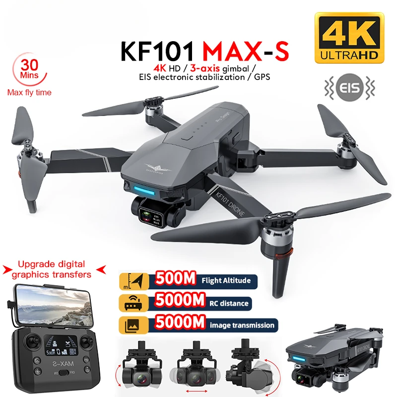 

KF101MAX-S 4K GPS Drone With Wifi FPV 4K HD Camera 3-axis anti-shake Gimbal 3KM/5KM Distance 300m/500m Height Brushless Quadcopt