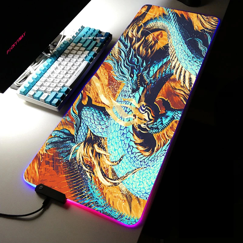 

Game Mousepad RGB Drangon LED Game Accessories Computer Keyboard Carpet Pad PC Notebook Pad Gamer Desk Mat Desktops For Computer