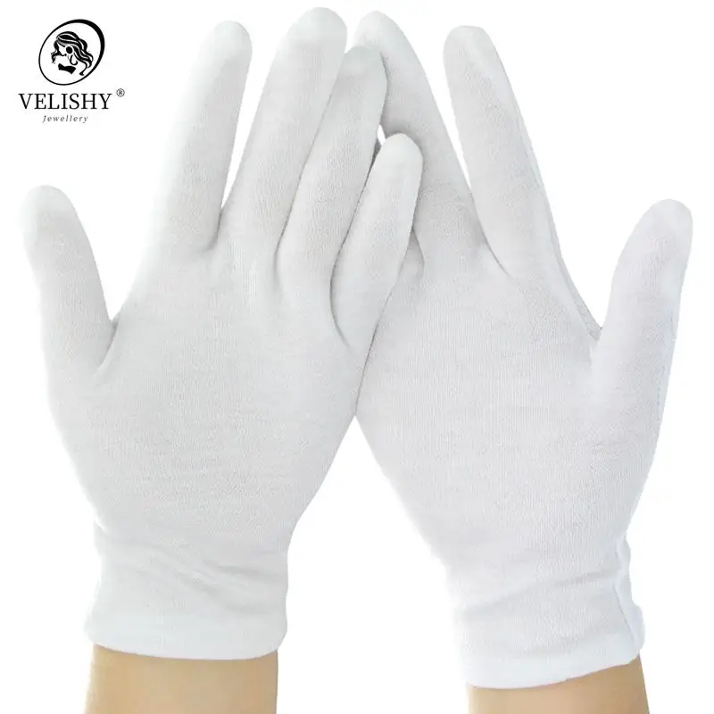 

1 Pairs New Full Finger Men Women Etiquette White Cotton Gloves Waiters/Drivers/Jewelry/Workers Mittens Sweat Absorption Gloves