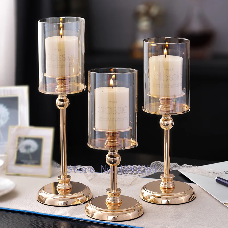 

Creative Golden metal glass Retro Candlestick Candle holder romantic dining table Crafts Decoration Modern home decoration