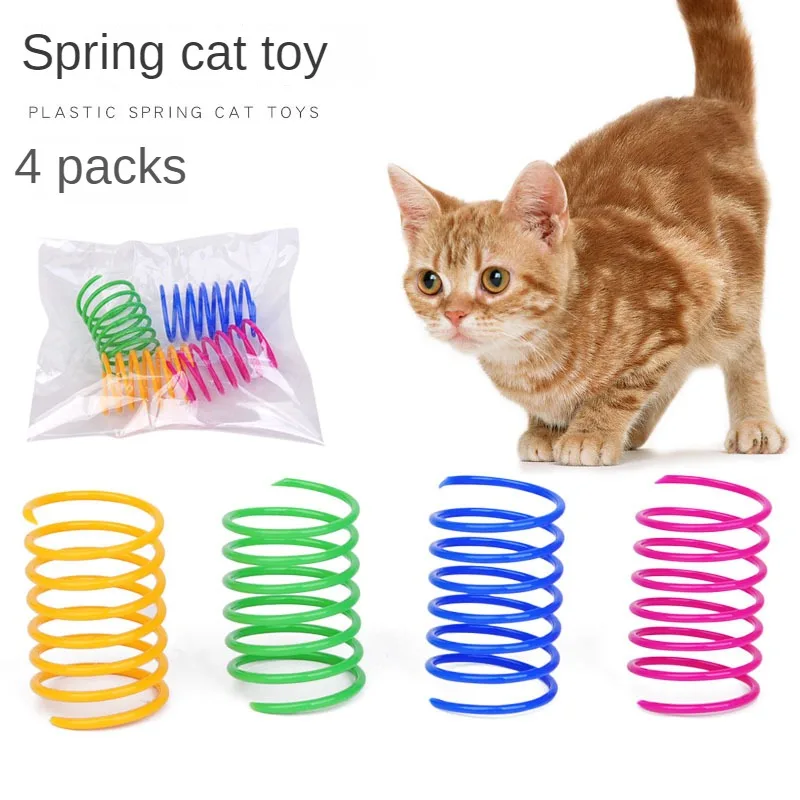 

4pcs Kitten Coil Spiral Springs Cat Toys Large Color Plastic Springs Toy Interactive Colorful Pet Toy Funny Kitten Supplies