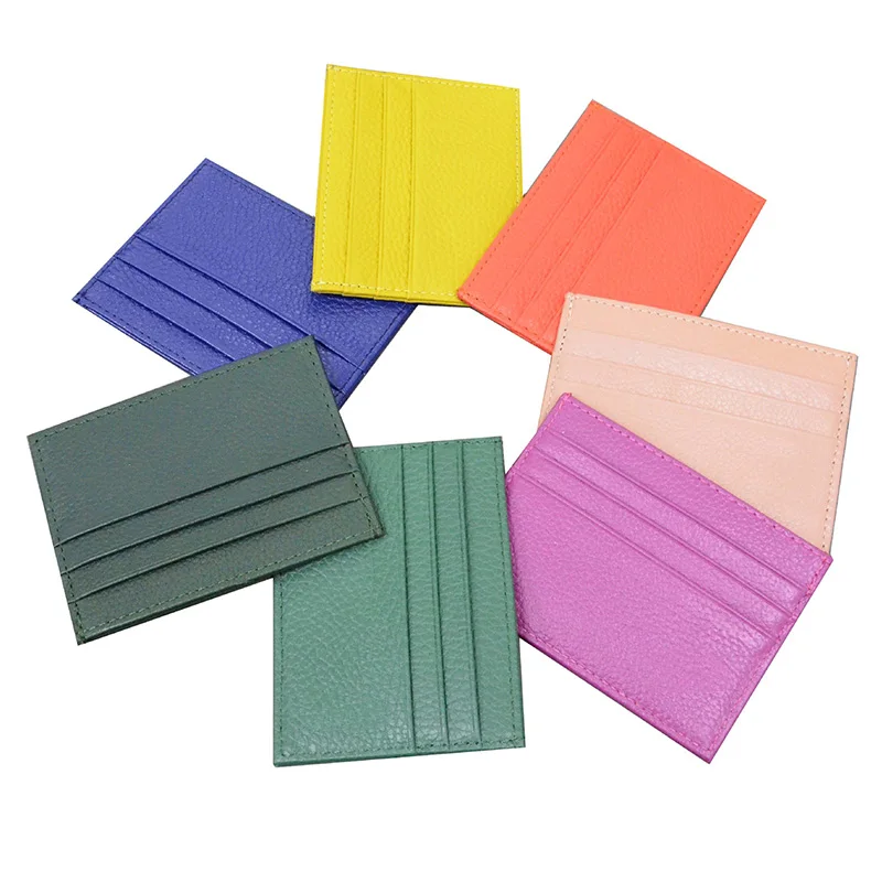 Free Custom Name 100% Genuine Leather ID Card Holders Colorful Cowhide Coin Purse Bus Bank Credit Card Case Multi Slot Gift DIY