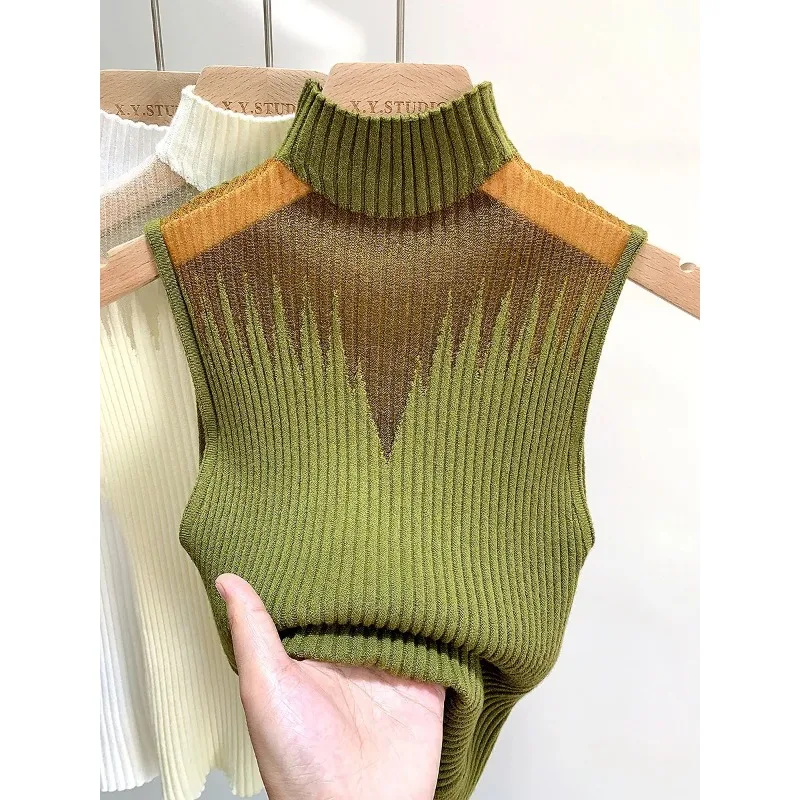 Женские тонкие вязаные жилеты летние женские водолазки без рукавов однотонные