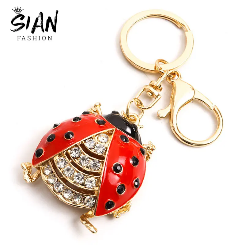 

Fashion Enamel Red Ladybug Keychains Crystal Cartoon Insect Pendant Keychain Car Bag Key Holder Women Girls Jewelry Accessories
