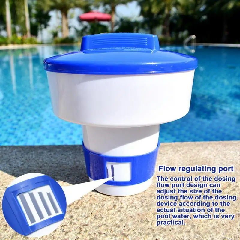 

Pool Chlorine Dispenser Adjustable Flow Durable Pool Tablet Holder Large Capacity Chlorine Pool Floater For Pool Spa Hot Tub