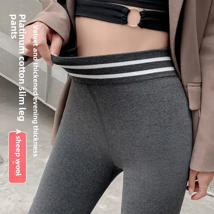 Женские леггинсы на флисовой подкладке утепленные серые штаны для йоги с высокой
