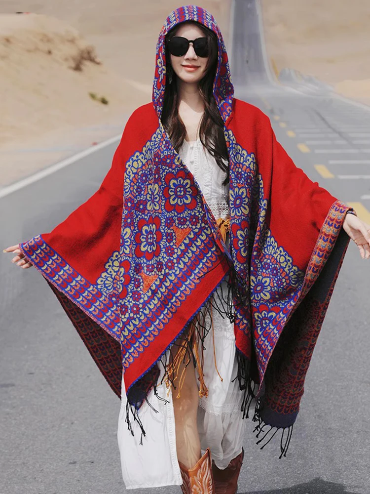 Фото GypsyLady Boho Цветочные вязаные плащи, накидки, толстовки, винтажные, толстые, теплые, Женская Бриллиантовая накидка, пончо, верхняя одежда №1