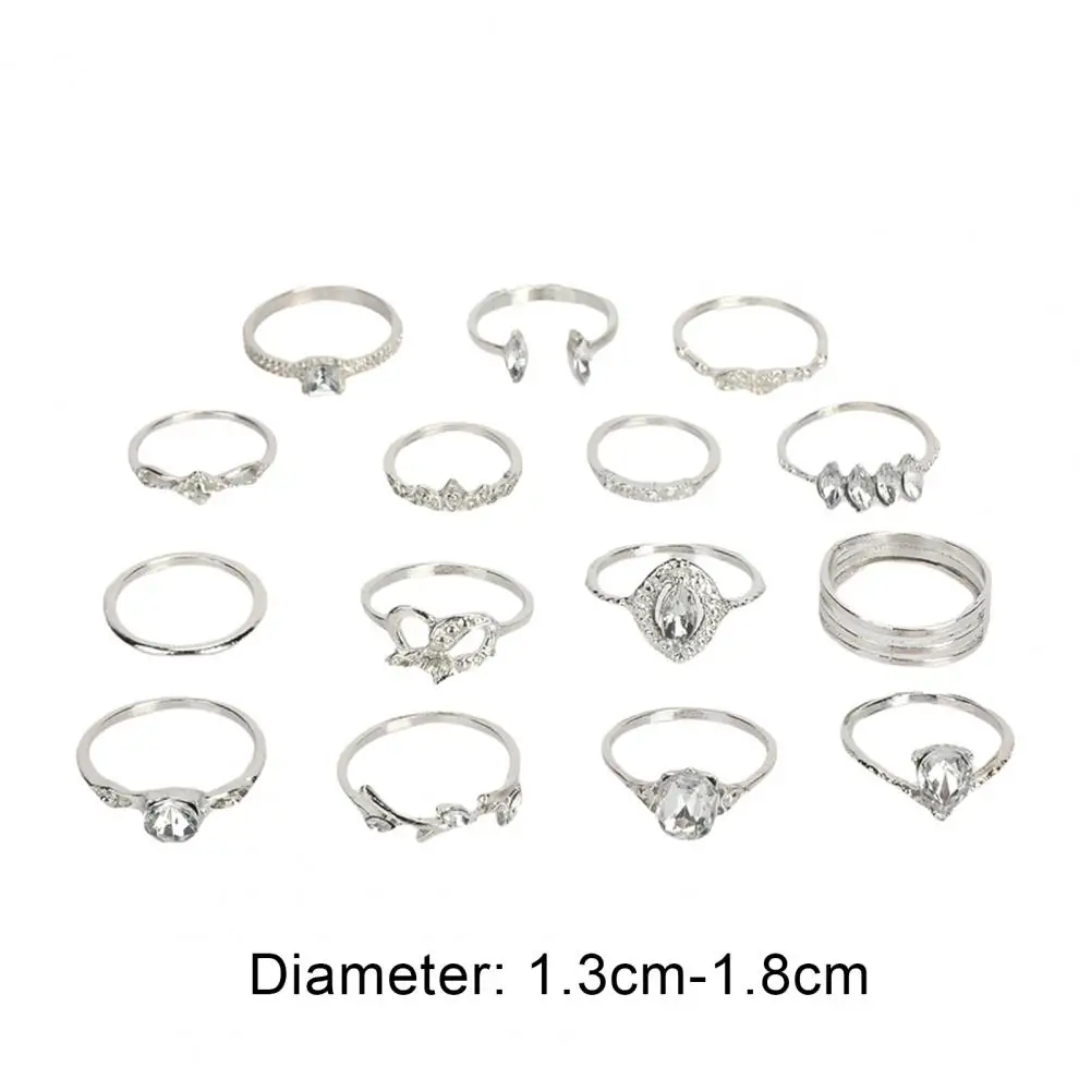 

15Pcs/Set Elegant Women Rings Mini Knuckle Rings Unique Women Bohemian Knuckle Rings Rhinestone Inlaid