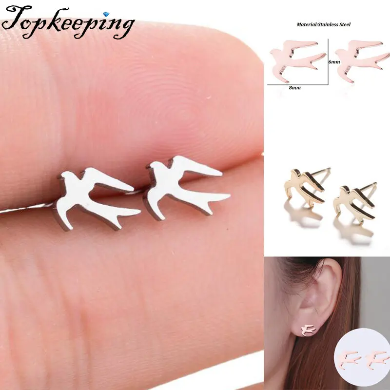 

Swallow Stainless Steel Earrings For Women Fashion Hollow Ear Piercing Jewelry Wedding Studs Pendientes 1Pair