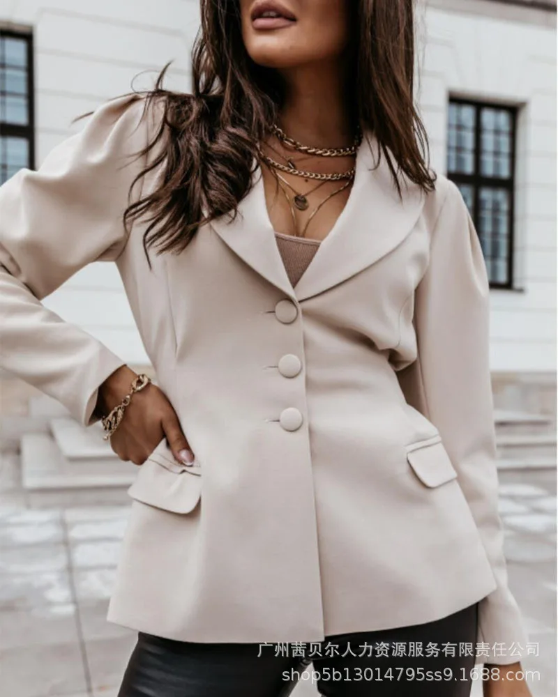 

Puff Sleeve Single Breasted Blazer Coat Women Solid Color Fashion Jacket Autumn Winter Blazers