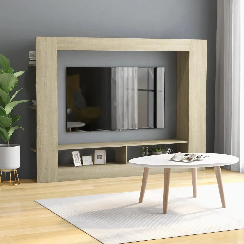

TV Media Console Television Entertainment Stands Shelf Sonoma Oak 59.8"x8.7"x44.5" Chipboard