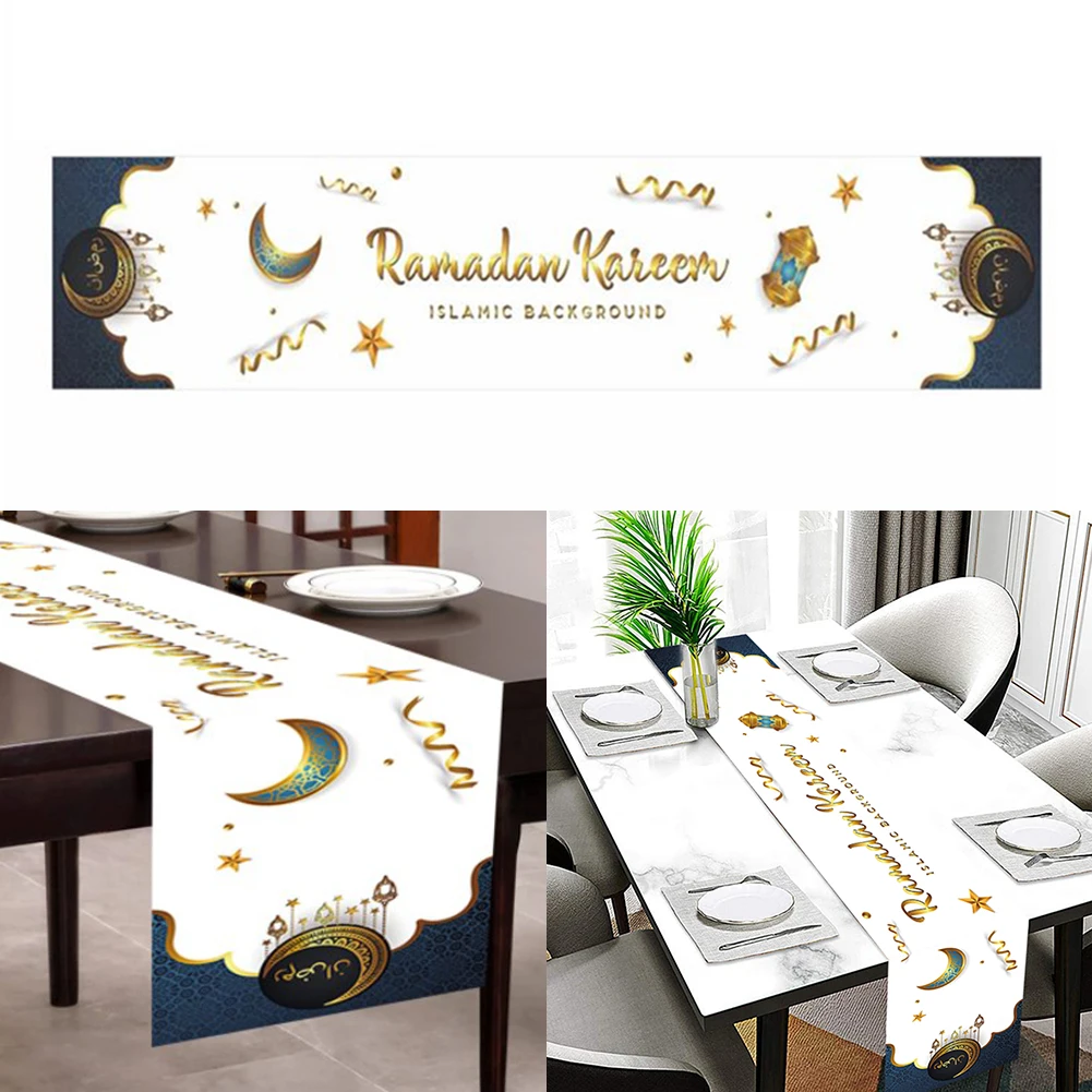 

2022 Eid Mubarak Decoration Table Runner for Ramadan Decoration Star Moon Lantern Ramadan Kareem Eid Al Adha Gift 180x35cm