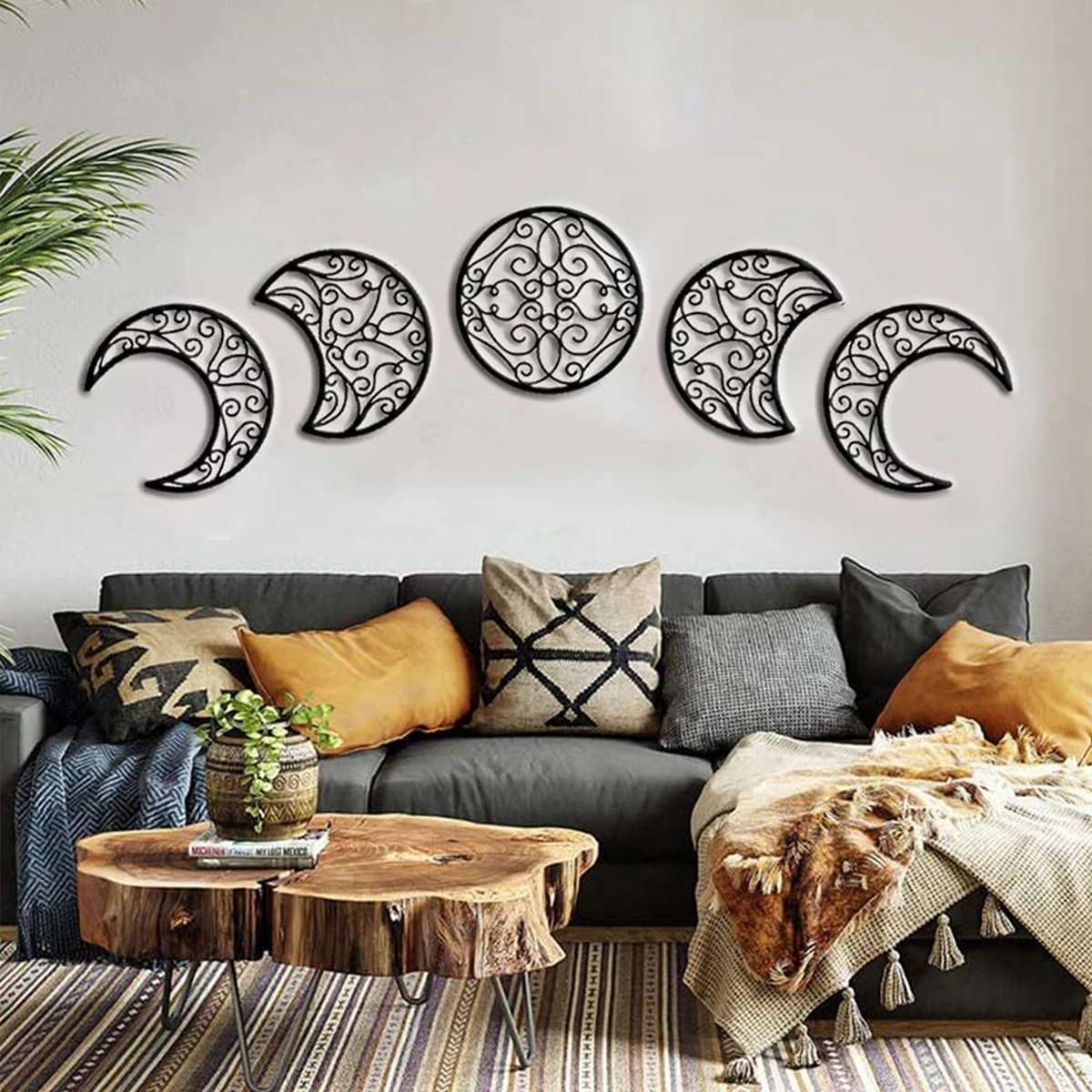 

5/1pcs 3D Wooden Moon Phases Wall Decorative Natural Design Moon Cycle Variation Decorative Creative Bohemian Wall-mounted Decor
