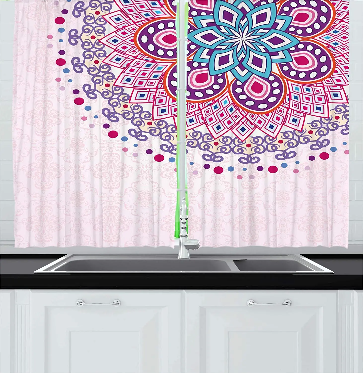 

Mandala Blackout Curtains Ethnic Decorative Figures Meditation Kitchen Cafe Curtains