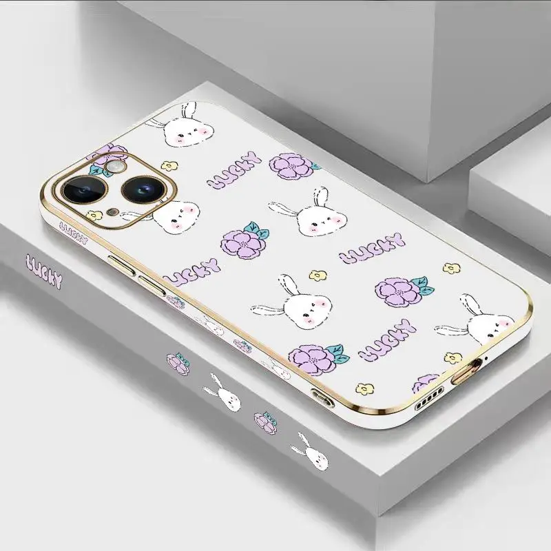 

Flower Rabbit Luxury Plating Phone Case For iPhone 14 13 12 11 Plus Pro Max Mini X XR XS SE2020 8 7 6 6S Plus Cover