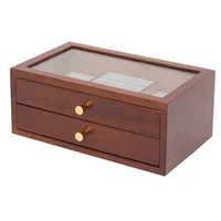 Vintage Double Layer Wooden Storage Box Drawers Jewelry Makeup Organizer Box Key Office Desktop Home Accessories Box