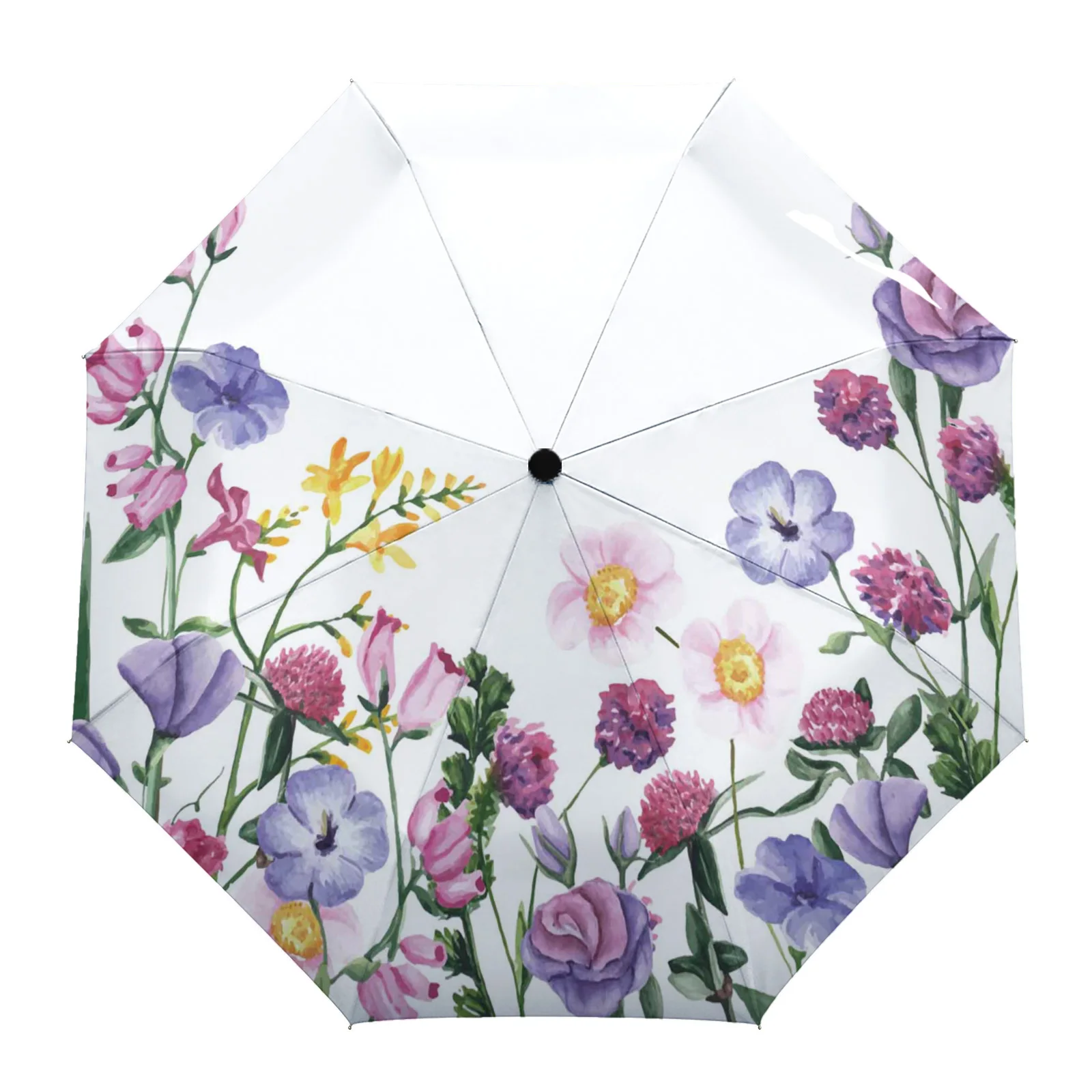 

Color Flower Watercolor Plant Rain Umbrella Folding Sun Umbrella Outdoor Sunscreen Anti-UV Parasol Female Male Umbrellas