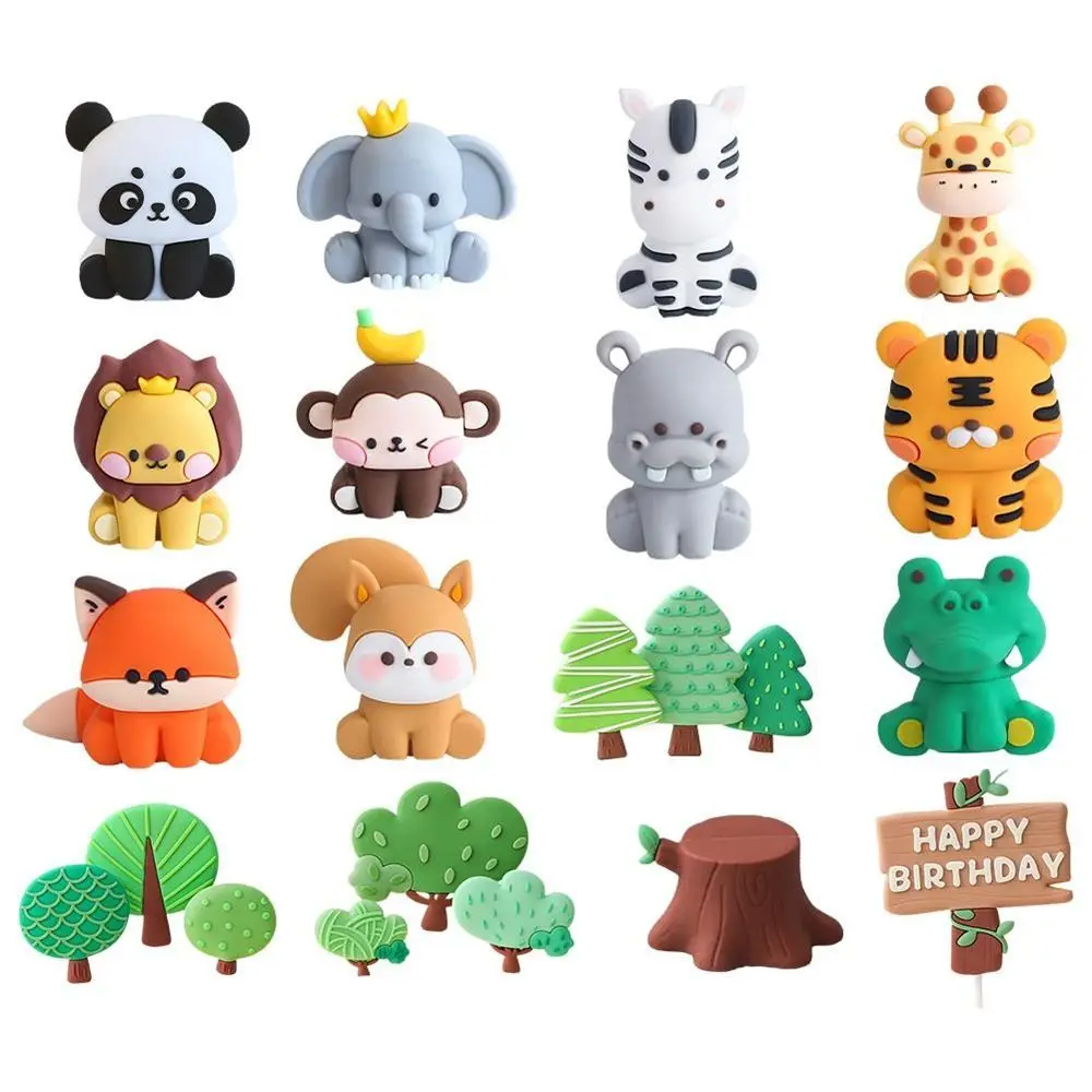 

Woodland Animals Cake Insert Soft Rubber Animal Cake Topper Cartoon Dessert Decorations for Birthday