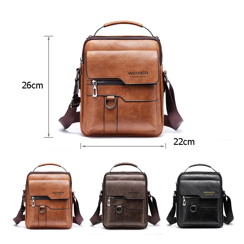 WEIXIER Men Crossbody Bag Shoulder Bags Vintage Men Handbags Large Capacity PU Leather Bag For Man Messenger Bags Tote Bag
